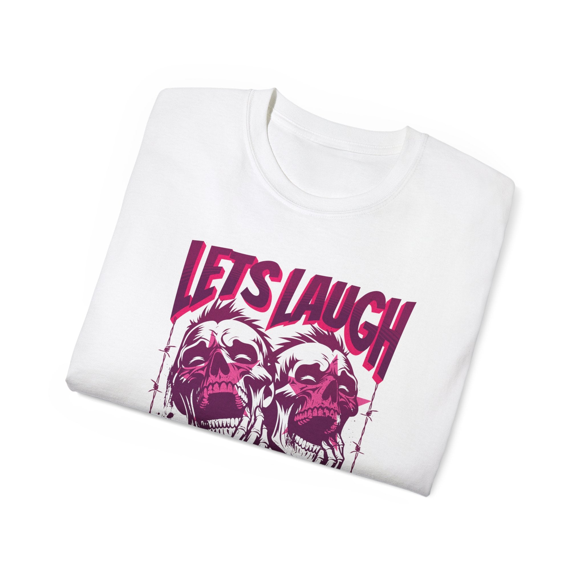 Let's Laugh After Life - Unisex Cotton Crew Tee (Front) - Damned Threads